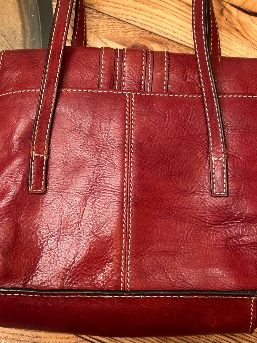 Vintage FOSSIL Sedona Red Saddle Leather Double Handle Handbag Purse - Picture 5 of 14